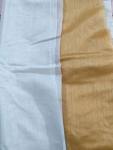 White Cotton Saree With Golden Border