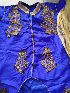 Royal Blue Kurta Set with Gold Embellishments