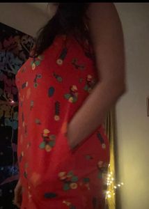 Clovia Red Floral A-Line Mini Dress - L size