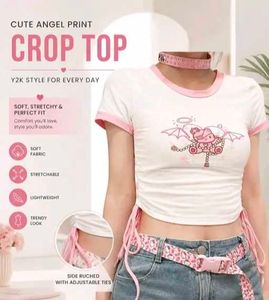 Cute Graphic Crop Top with Drawstrings