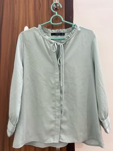 Elegant Light Blue Tie-Neck Blouse