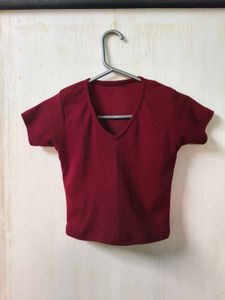 Maroon V-Neck T-Shirt
