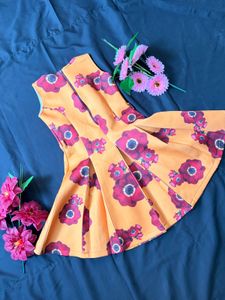 Orange Floral Flare Dress