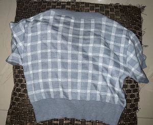 Cute Blue Plaid V-Neck Cropped Top💙