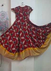 Stunning Maroon Butterfly Print Ethnic Gown