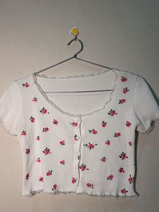 Cute Floral Button-Up Crop Top