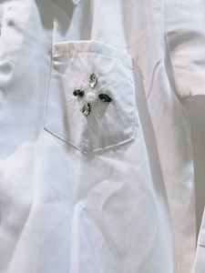 Girls White Embellished Shirt