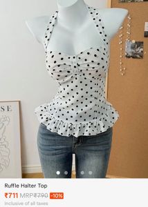 Cute Polka Dot Ruffle Halter Top