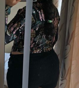 Unique Forest Print Ruffle Sleeve Top