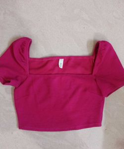 Hot Pink Square Neck Puff Sleeve Top