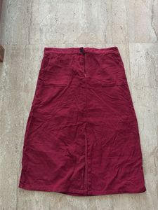 Burgundy Corduroy Midi Skirt