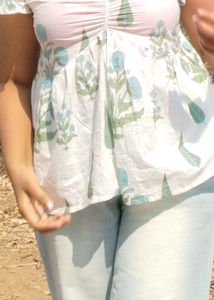 Chic Smocked Floral Print Top