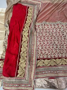 beautiful heavy saree in two colours red &amp; cream