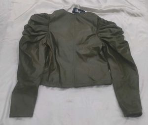 Stylish Olive Green Puffy Sleeve Jacket