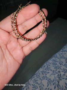 Gold Tone Twisted shiny Hoop Earrings