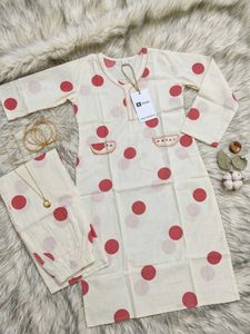 The Xoxo Cream Polka Dot Kurta with Pant Set