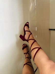 Chic Red Suede Lace-Up Heels
