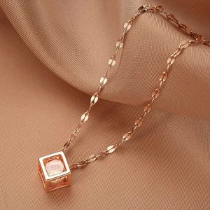 Rose Gold Cube Pendant Necklace