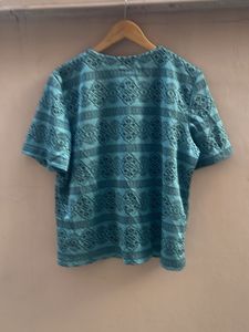 Blue Printed Short Sleeve Top