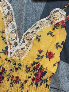 Yellow Floral Smocked Crop Top