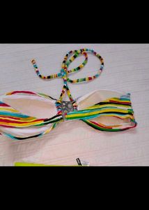 Vibrant Striped Bandeau Bikini Top