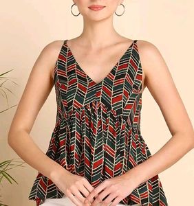 Stylish V-Neck Sleeveless Printed Top