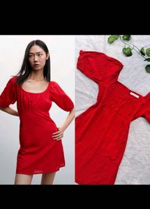 Mango Red Off-Shoulder Mini Dress