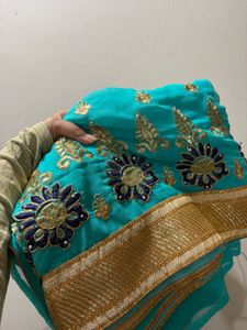 Stunning Teal Embroidered Fabric