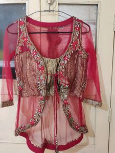 Girlish Look 4 Pieces Red Lehnga Set