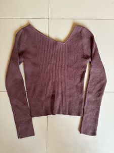 Ribbed Asymmetrical V-Neck Long Sleeve Top