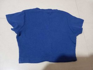 Blue Ribbed Crop Top