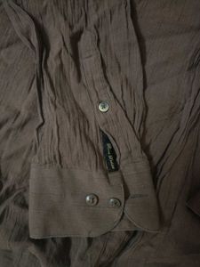 Elegant Brown Textured Button-Up Shirt