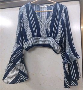 Striped Crop Top with Bell Sleeves