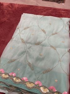 Elegant Blue Saree with Embellished Border