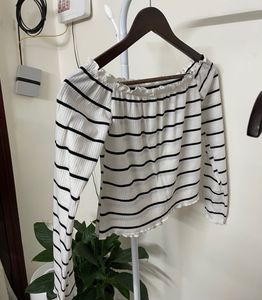 Striped Off-Shoulder Long Sleeve Top
