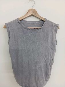 Grey Textured Sleeveless Top