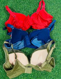 34 size padded Bras Set (Red, Blue, Olive)