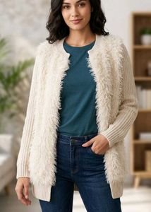 Cream Furry Winter Cardigan