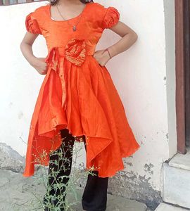 Vibrant Orange Kurta Set with Bow Detail