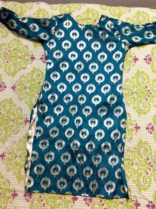 Teal Kurta with Silver Paisley Print