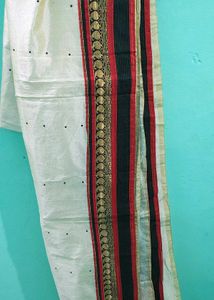 Off-White Saree with Red & Black Border