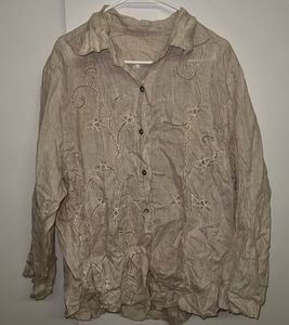 Embroidered Beige Linen Shirt