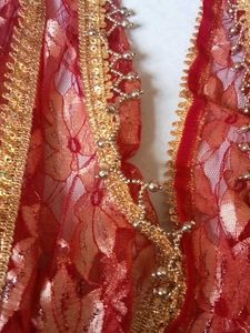 Red Lace Dupatta with Gold Border