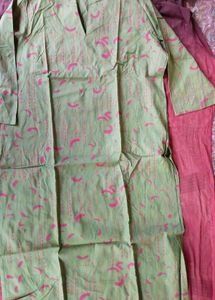 Green Kurta with Pink Print