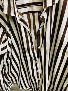 Brown &amp; White Striped Button-Up Shirt