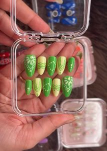 Navratri Green & Yellow Press-On Nails