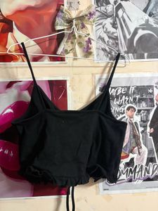 Black Ruched Drawstring Cami Top