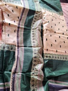 PAPER Cotton Green &amp; Cream Saree