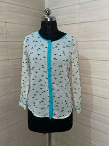 Chic White Printed Button-Up Top