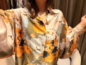 Abstract printed satin designer blouse